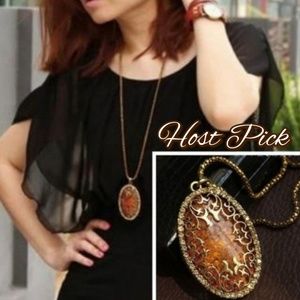 2 for $30 Vintage Look Amber Pendant Necklace